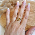 Jolie bague avec 3 rangs en acier inoxydable doré 