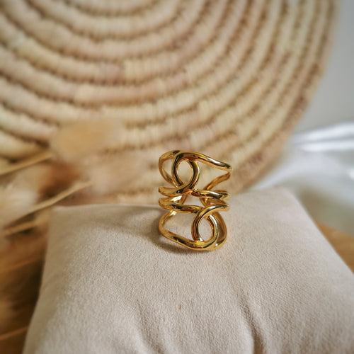 Jolie bague pour femme en acier inoxydable doré 