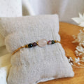 Bracelet sur chaine en acier inoxydable doré avec perles de tourmaline et quartz rose 