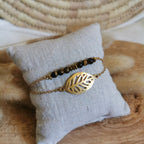 Bracelet double chaine en Acier inoxydable doré et oeil de tigre 