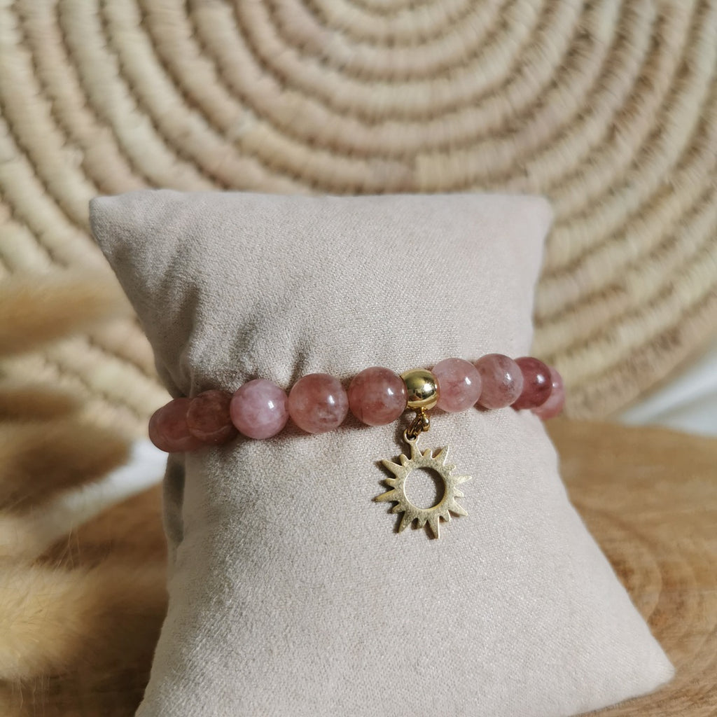 Magnifique bracelet composé de pierres de soleil naturelles monté sur fil élastique 
