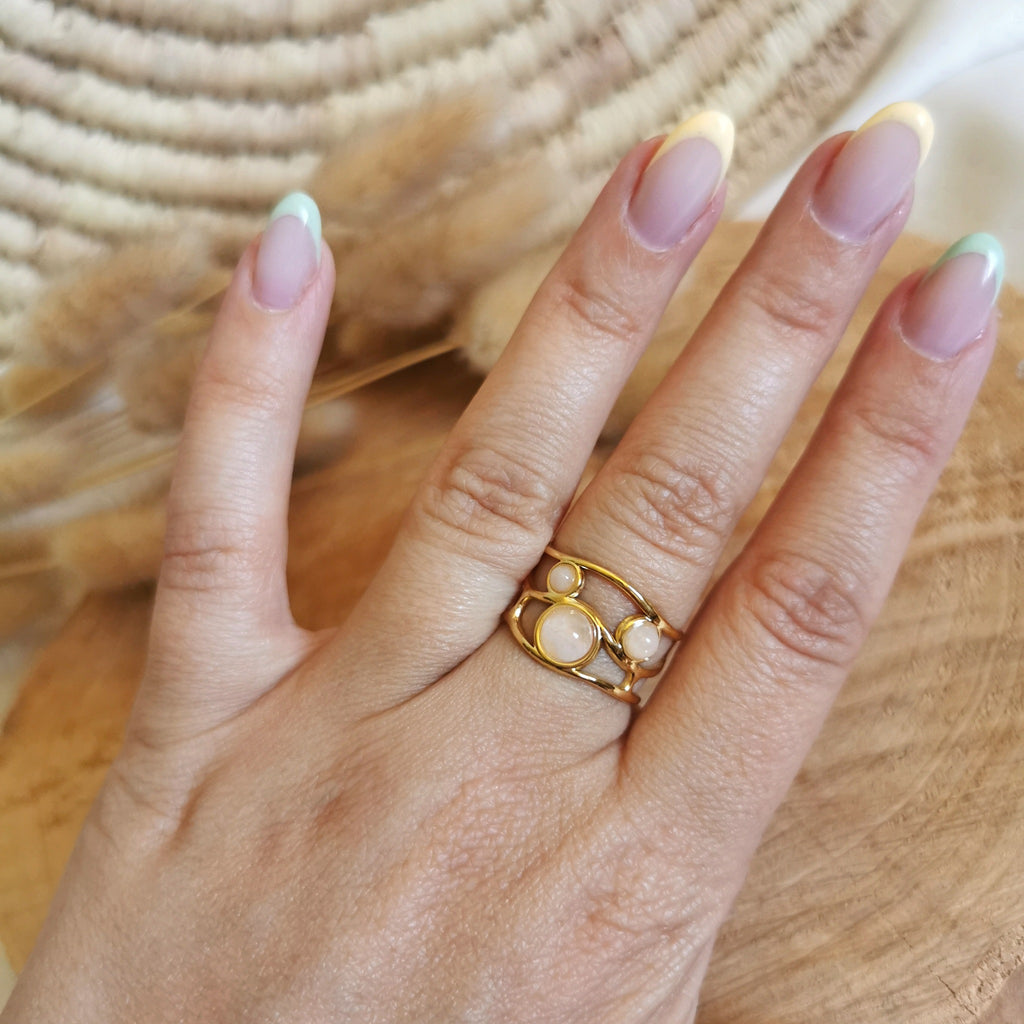 Bague en acier inoxydable doré composé de quartz