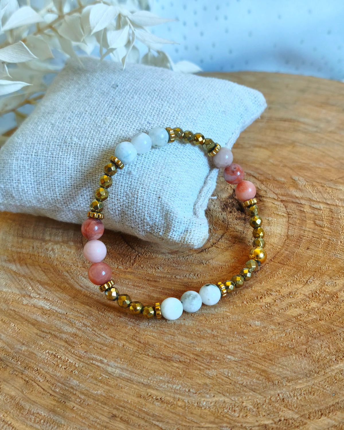 Un joli bracelet avec aventurine rose et péristerite 