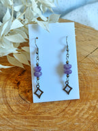 Paire de boucles d'oreilles pour femme en acier argenté et améthyste
