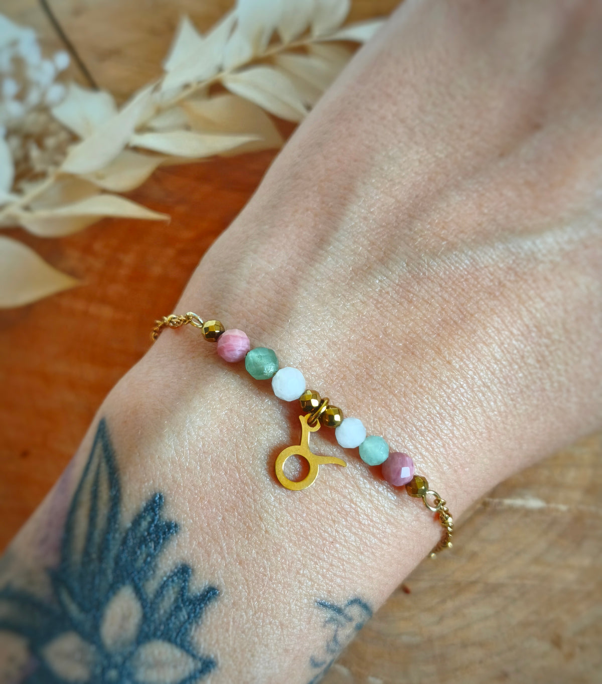 Bracelet collection signe astrologique avec le Taureau et ses pierres naturelles
