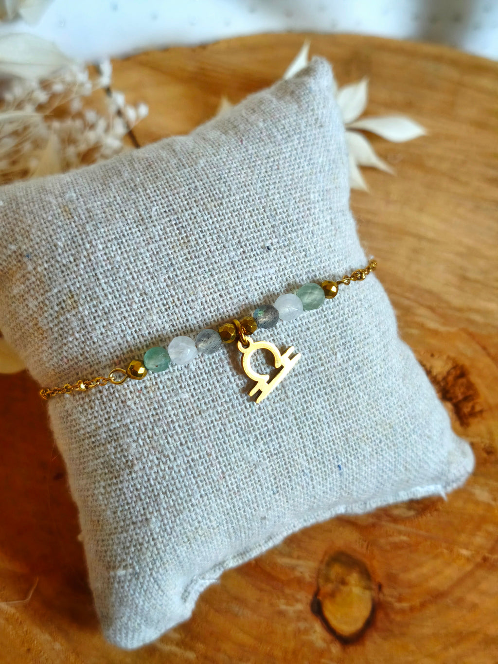 Pour les femmes balance voici un bracelet en acier inoxydable avec les pierres naturelles de aventurine, quartz rose et labradorite