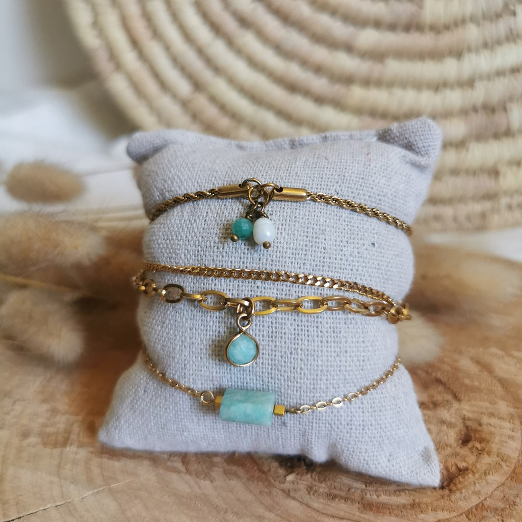 Bracelets en acier inoxydable doré , pierres fines amazonite, acier inoxydable, pour femmes 