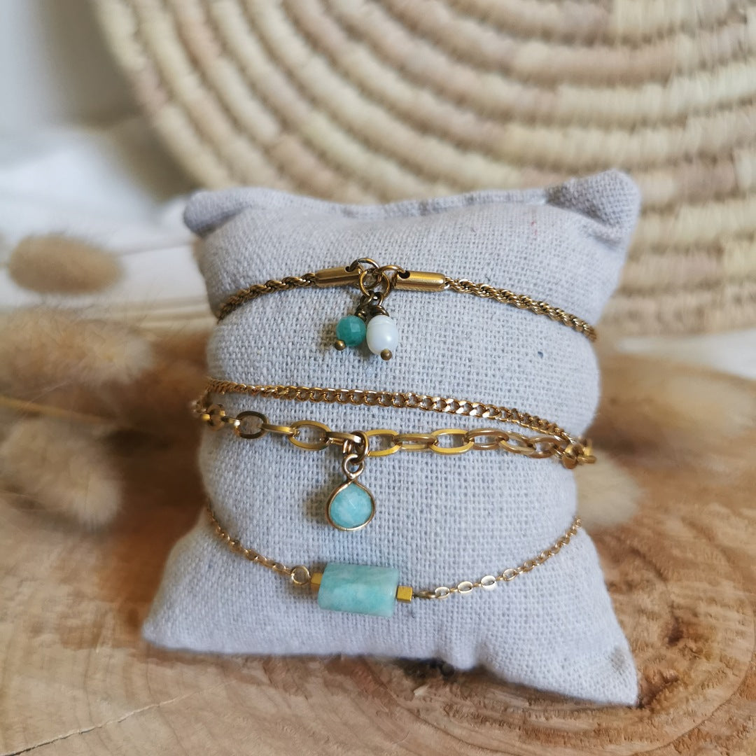 Bracelets en acier inoxydable doré , pierres fines amazonite, acier inoxydable, pour femmes 