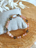 Bracelet sur fil élastique avec les pierres naturelles de pierre de lune et quartz fumé