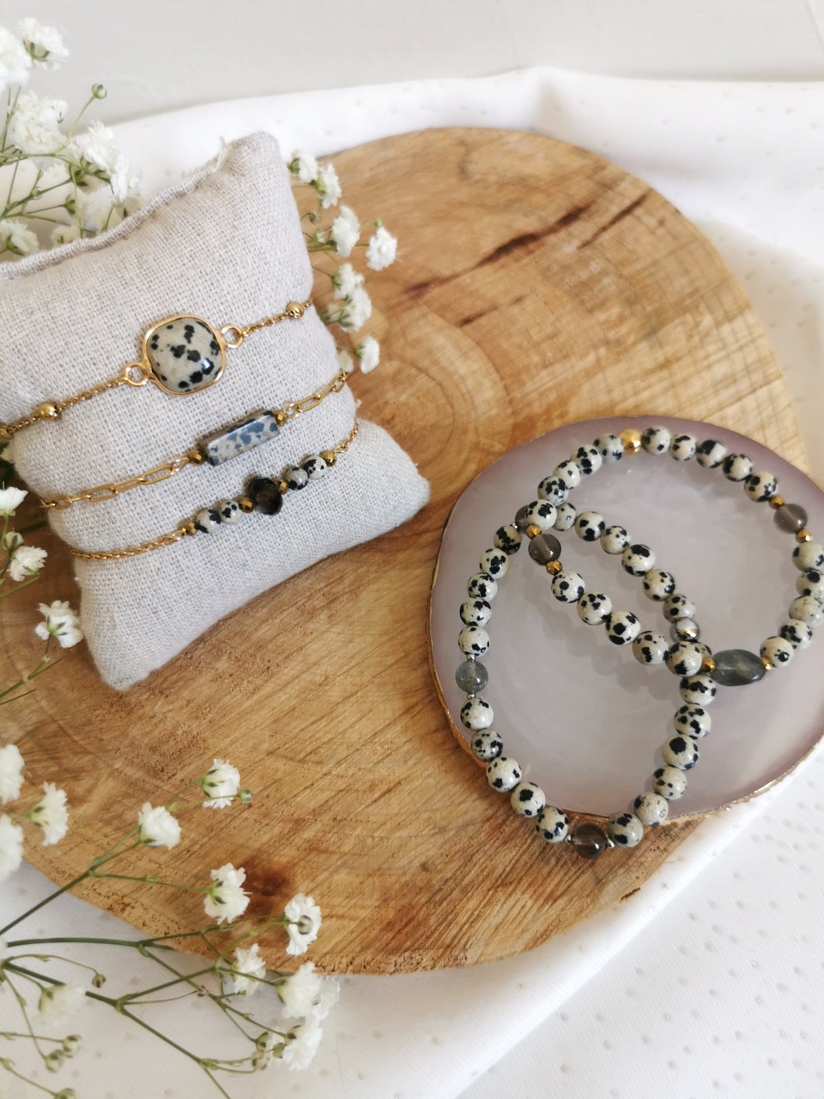 Bracelets " douce harmonie" jaspe dalmatien