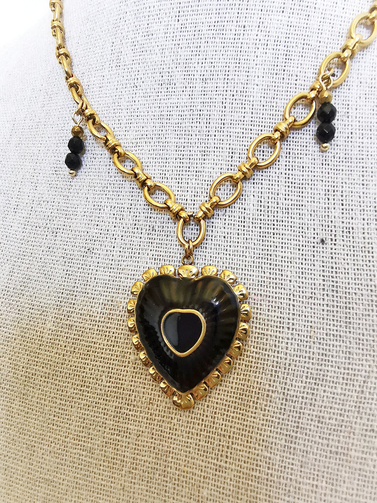 pendentif fantaisie cœur noir et doré
