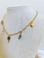 Collier avec petites pampille coeur et jaspe africain pierres fines de qualité