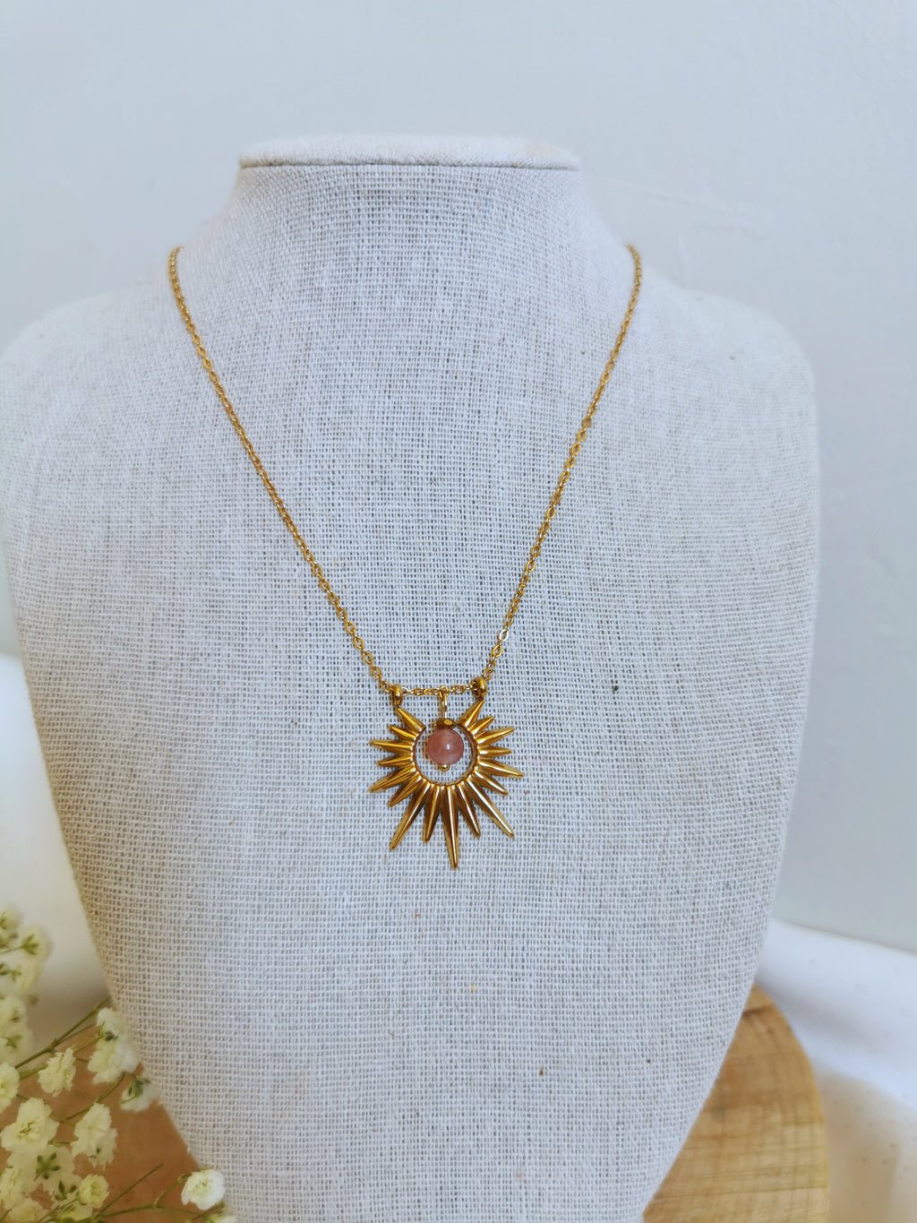 collier en acier inoxydable doré de qualité qui dure dans le temps, pour femme solaires