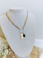 Collier pour femme en onyx et acier inoxydable