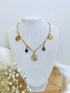 collier tendance pampilles acier doré et pierres naturelles bar  charm's
