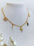 Collier en acier inoxydable dorén pampilles et pierres fines 