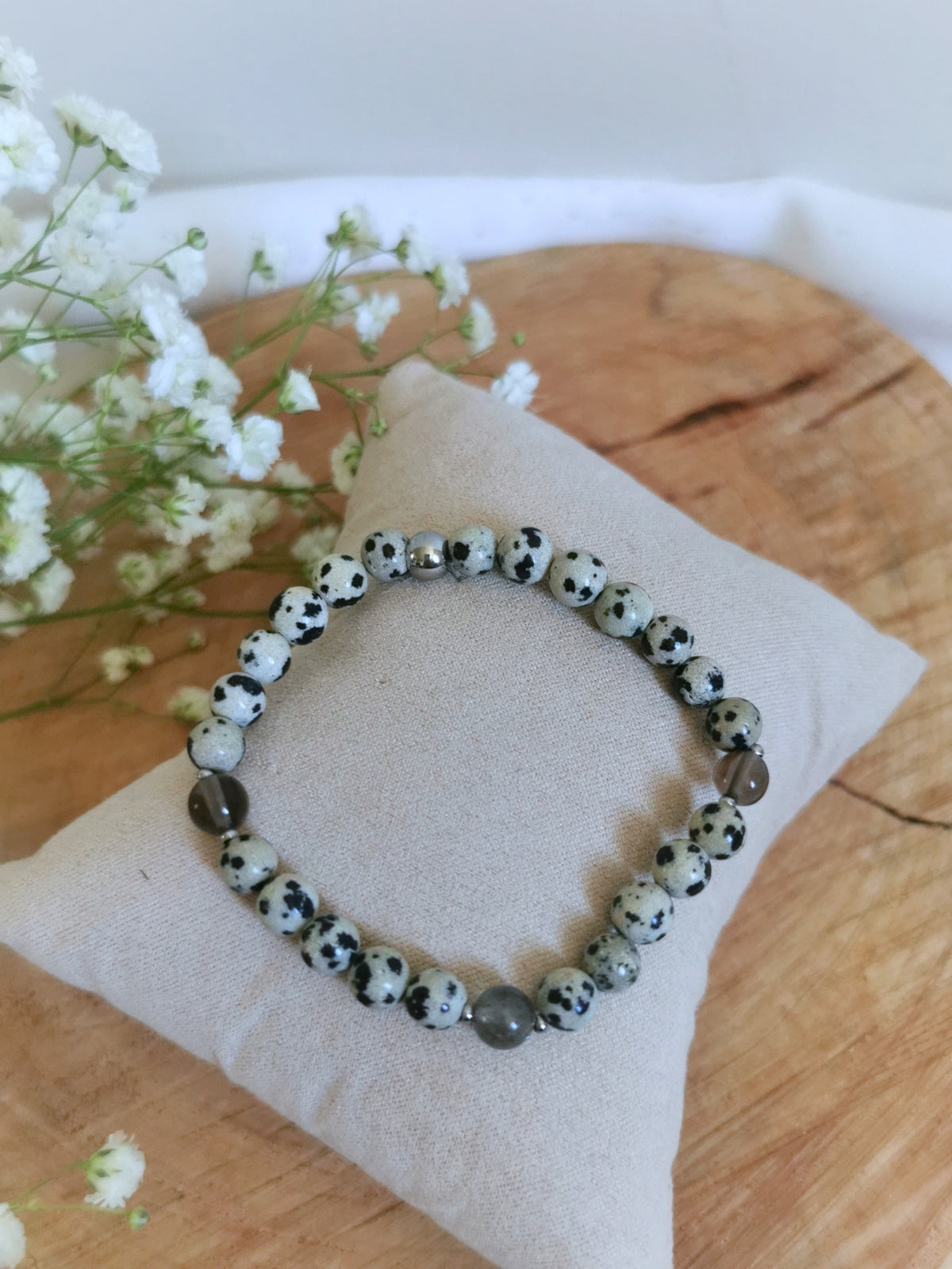bracelet jaspe et quartz fumé pour femme, fille, jeune fille 